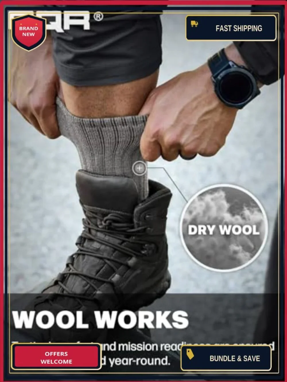 Wool Blend Mid Calf Hiking Socks 3 Pack Moisture Wicking Cushion Boot Tactical